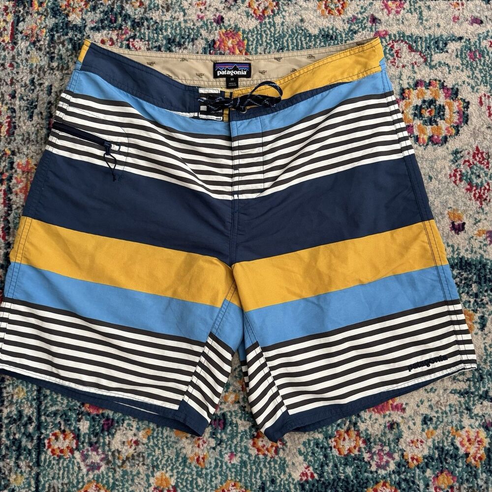 Patagonia Board Shorts Men's 33 Wavefarer Striped Beach Surf Swim
